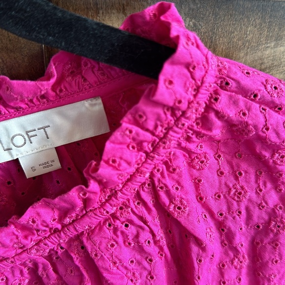 Loft Fuchsia Pink Eyelet Ruffle Top - Picture 8 of 12